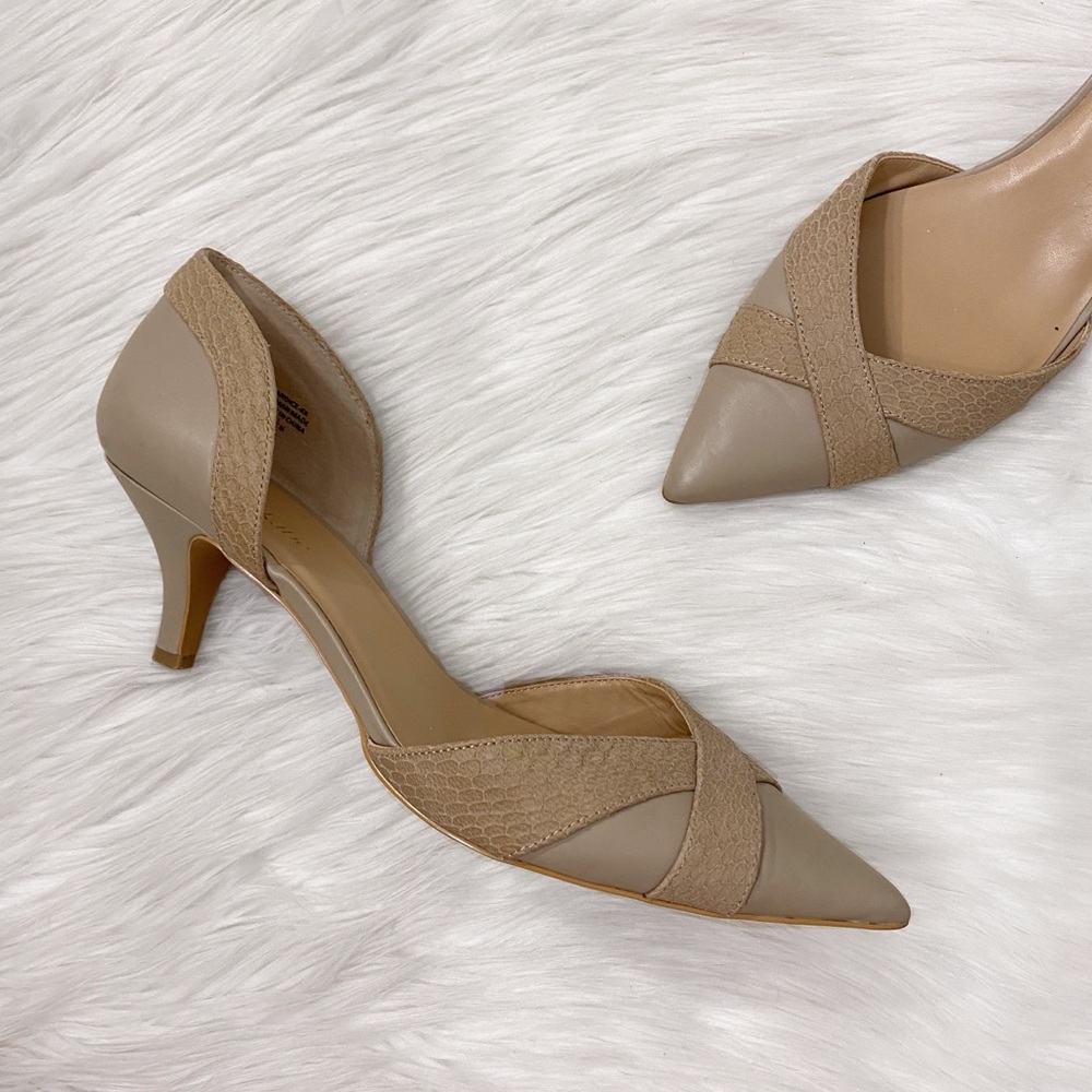 Kelly and Katie Nude Snakeskin Kitten Heels Shoes